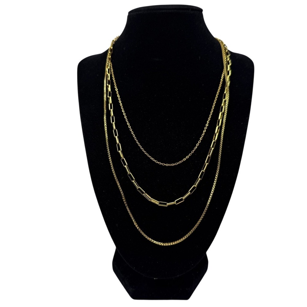 S. Steel Gold Tone Layered Necklace Stainless Steel Paperclip Box Chain Jewelry